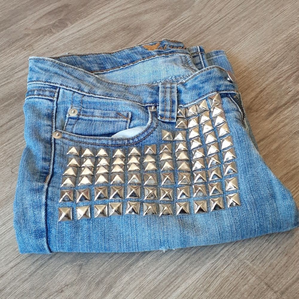Custom Silver Studded Jeans 28 x 32 Straight Leg - Picture 8 of 8